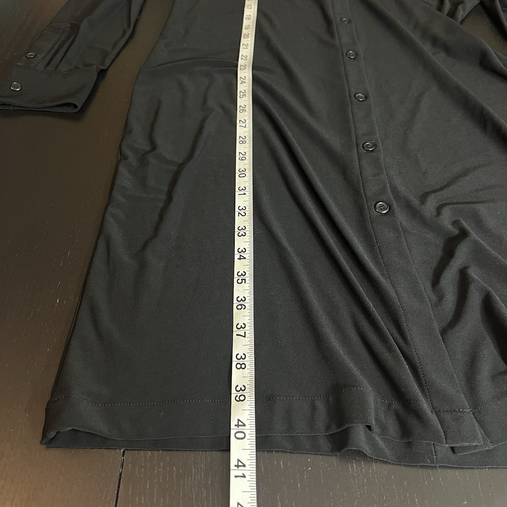 Norma Kamali Midi Knit Shirt Dress Black Long Sleeve Button Down Sz L Minimalist - Picture 10 of 11